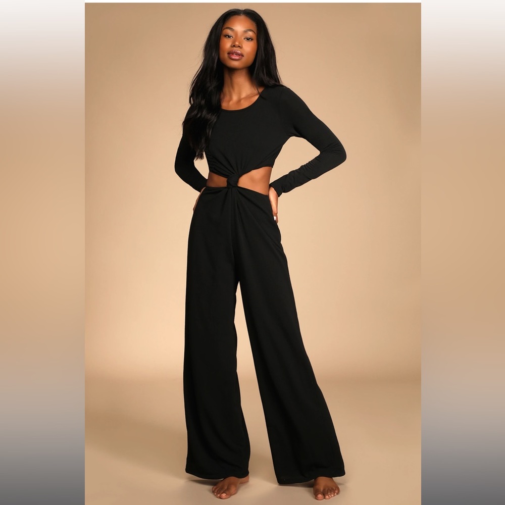 Black Long Sleeve Cutout Wide Leg Jumpsuit